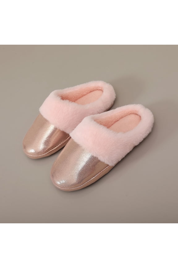 UTTOASFAY Soft Indoor Slippers for Women Casual Winter Velvet Warm Home Indoor And Outdoor Slippers Solid Color Round Toe Flat Slippers Time and Tr