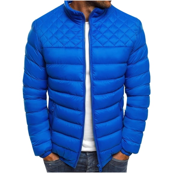 LoyisViDion Solid Color Stand Collar Zipper Shoulder Chest Rhombus Men'S Cotton Coat Royal Blue 4(S)