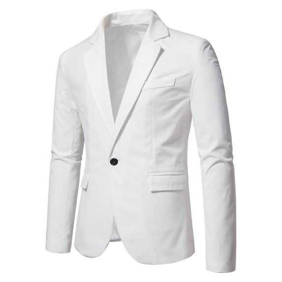 UTTOASFAY Suit Coat for Men Clearance Men Casual Slim Fit Solid One Button Blazer Turn-down Collar Suit Long Sleeves Jacket Rollbacks White 10(XL)