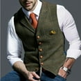 thumbnail image 1 of UTTOASFAY Suit Coat for Men Men Lattice Turndown Single-breasted Slim Fit Vest Suit Business Waistcoat Rollbacks Khaki 10(XL), 1 of 3