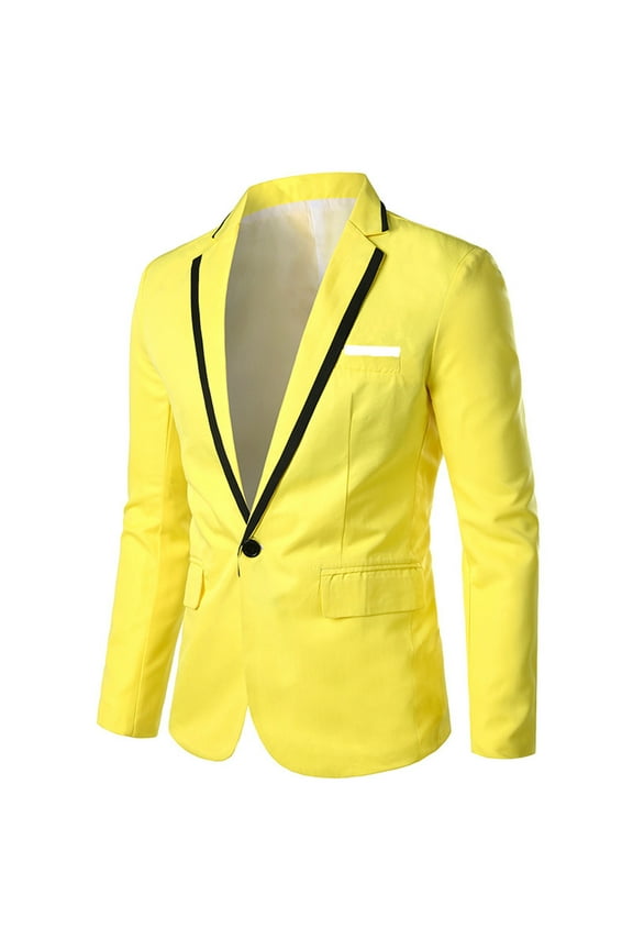 UTTOASFAY Suit Coat for Men Men Solid Casual Long-sleeved Slim Single-row One-button Small Suit Coat Yellow 10(XXL)