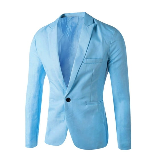 UTTOASFAY Suit Coat for Men Clearance Men's Single Button Solid Color Casual Business Suit Top Flash Picks Sky Blue 6(M)