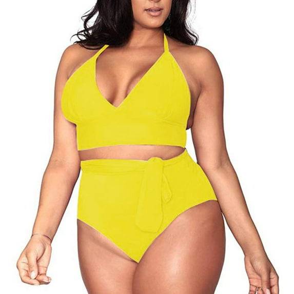 UTTOASFAY Swimsuits for Women's Plus Size Women's Plus Size High Waisted Tummy Control Swimwear Swimsuit Full Coverage Yellow L