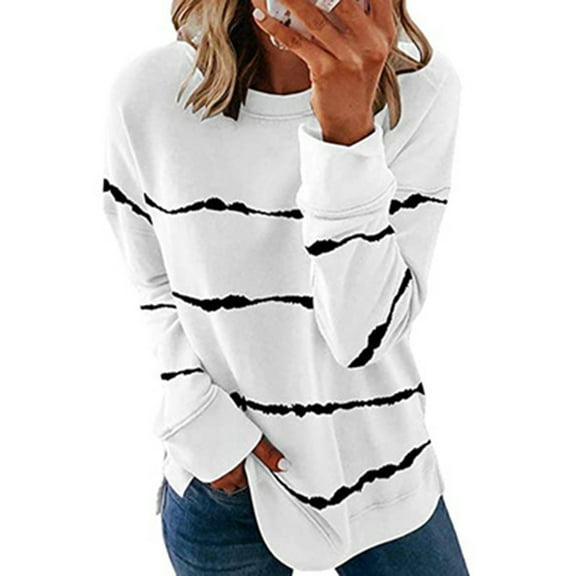 UTTOASFAY Winter Clothes for Womens Fashion Woman O-Neck Long Sleeve T-Shirt Summer Printing Loose Blouse Tops