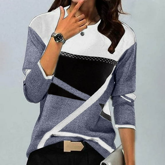 UTTOASFAY Winter Clothes for Womens Women'S Fashion Casual O-Neck Stitching Contrast Color Long Sleeve T-Shirt Blouse