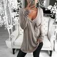 thumbnail image 1 of UTTOASFAY Winter Clothes for Womens Women'S V-Neck Solid Color Loose Casual Fashion Long Sleeve T-Shirt Tops, 1 of 4