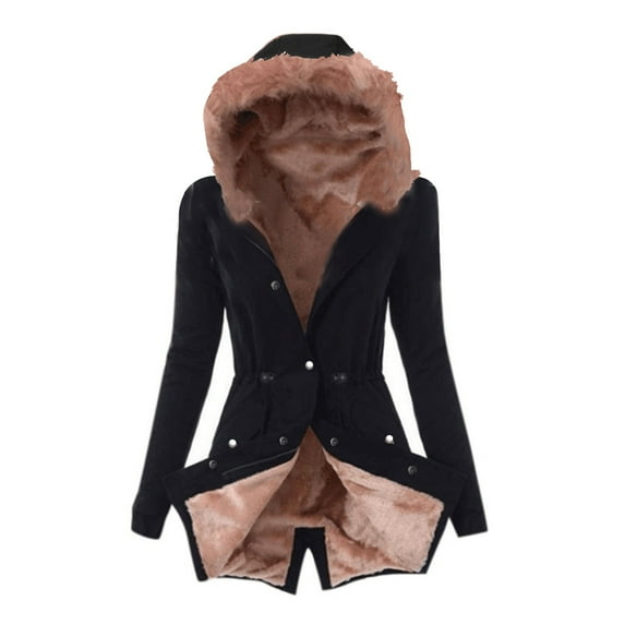 UTTOASFAY Winter Coats Jackets for Women Plus Size Ladies Lining Coat Womens Winter Warm Thick Long Jacket Hooded Overcoat Rollbacks