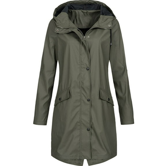 UTTOASFAY Women Coats Jackets Clearance Women Solid Rain Jacket Outdoor Plus Size Hooded Raincoat Windproof Flash Picks Army Green