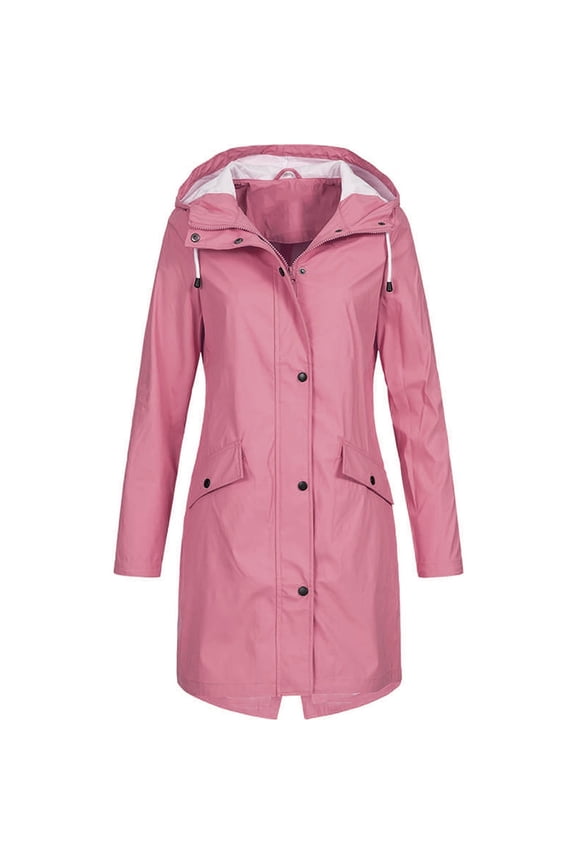 UTTOASFAY Women Coats Jackets Women Solid Rain Jacket Outdoor Plus Size Hooded Raincoat Windproof Pink