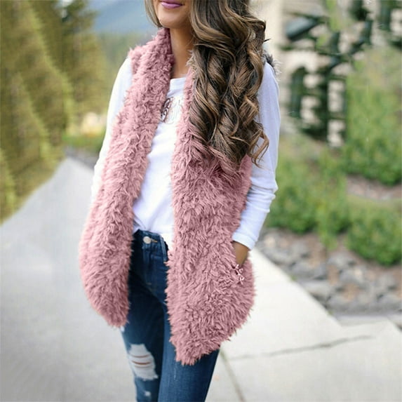 UTTOASFAY Women Long Sleeve Top Ladies Women Sexy Lady Faux-Fur' Solid Casual Sleeveless Warm Vest Waistcoat