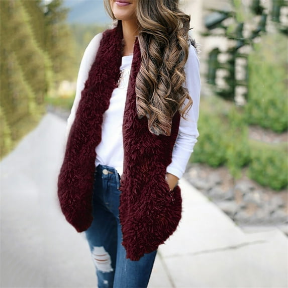 UTTOASFAY Women Long Sleeve Top Ladies Women Sexy Lady Faux-Fur' Solid Casual Sleeveless Warm Vest Waistcoat