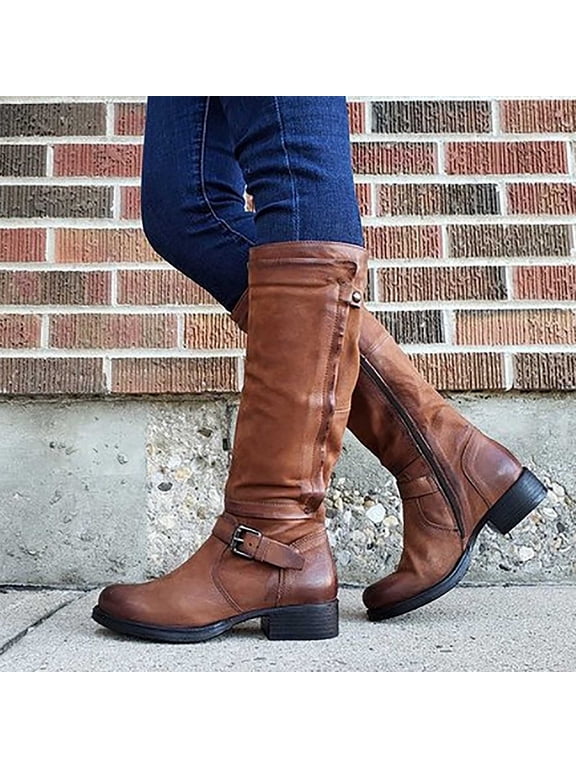 UTTOASFAY Women'sBoots,Fashion Large Size Boots Women Autumn Long Tube Low Heeled Shoes Boots Knight Boots
