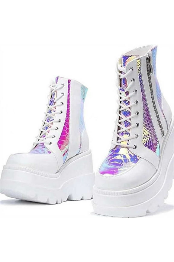 UTTOASFAY Women'sBoots,Fashion Thick Soled Large Size Short Boots Women Autumn Platform Leather Boots