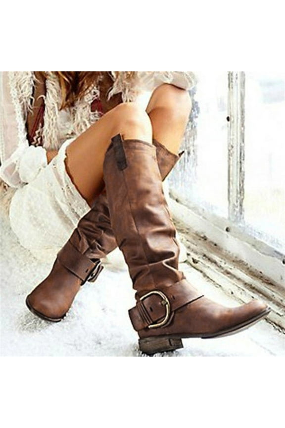 UTTOASFAY Women's Boots Clearance,Women's Ladies Fashion Knee High Riding Boots Boots Thick Heels Leather Shoes Flash Picks