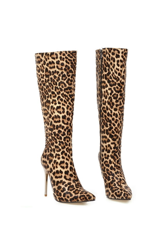 UTTOASFAY Women's Boots Clearance,Women Super High Heel Pointed Shoes Winter Leopard Print Snake Pattern Stilettos Knee-High Sexy Boots Flash Picks