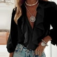 thumbnail image 1 of UTTOASFAY Women's Winter Tops On Women Casual Solid Long Sleeve Ruffle V-Neck Shirt Blouse Tops, 1 of 6
