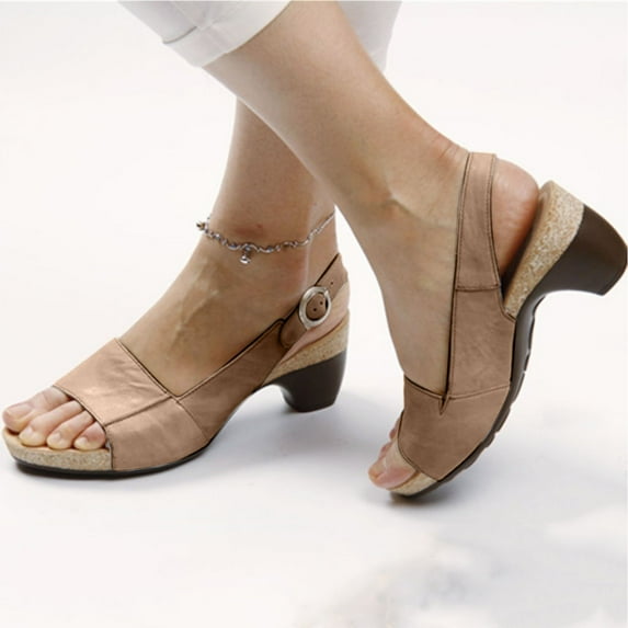 UTTOASFAY Womens Shoes Comfortable Elegant Low Chunky Heel Shoes Women Summer Thick Heel Sandals Pumps Ankle Buckle Open Toe Casual Shoes