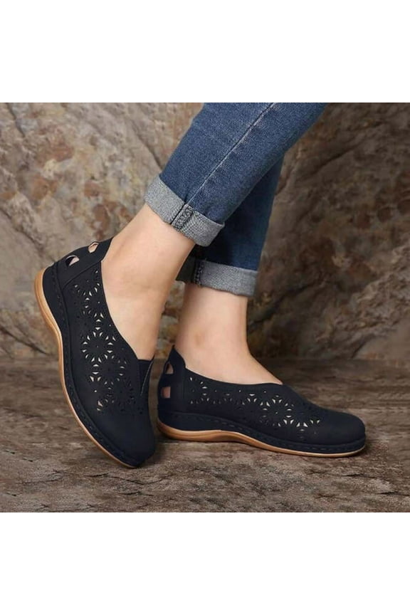 UTTOASFAY Womens Shoes Summer Fashion Women Slip-On Open Toe Flat Hollow Out Breathable Single Shoes