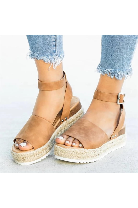 UTTOASFAY Womens Shoes Woman Summer Sandals Open Toe Casual Platform Wedge Shoes Casual Canvas Shoes