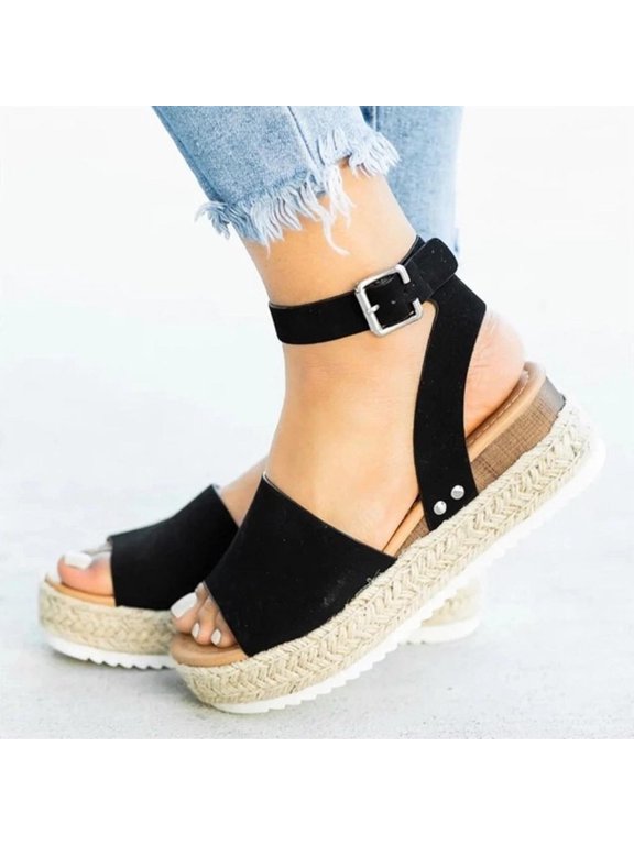 UTTOASFAY Womens Shoes Woman Summer Sandals Open Toe Casual Platform Wedge Shoes Casual Canvas Shoes