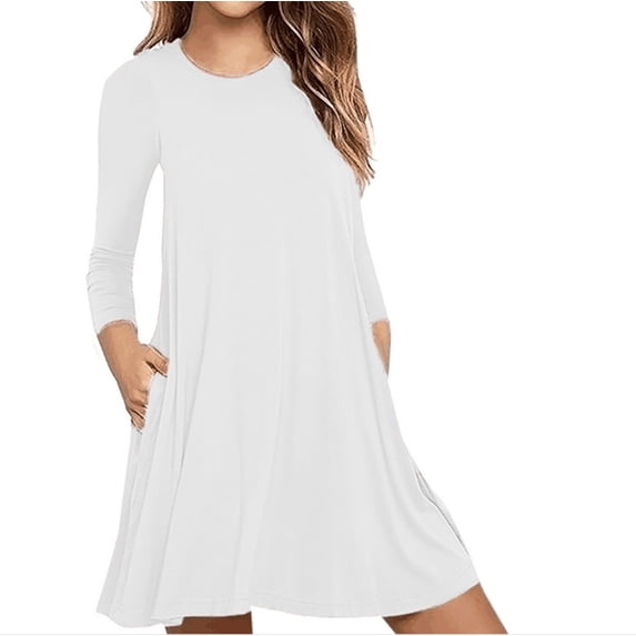 UTTOASFAY Womens Tops,Ladies Fashion Casual Long Sleeve Pure Color Loose T-Shirt Dress with Pockets