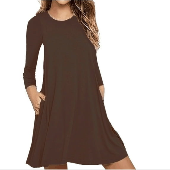 UTTOASFAY Womens Tops, Ladies Fashion Casual Long Sleeve Pure Color Loose T-Shirt Dress with Pockets