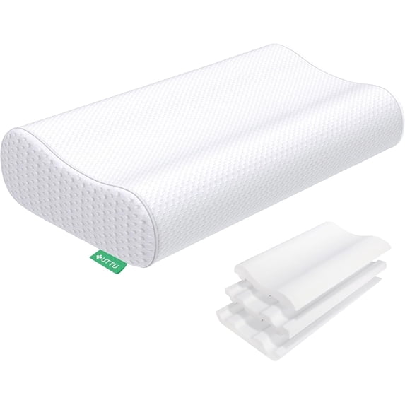 UTTU Cervical Pillow for Neck Strain Relief, Memory Foam Neck Pillow for Sleeping, Adjustable Orthopedic Sandwich Pillow, Contour Cooling for Side Back Stomach Sleeper, Queen(23.6"×14"×4.7"/3.9")