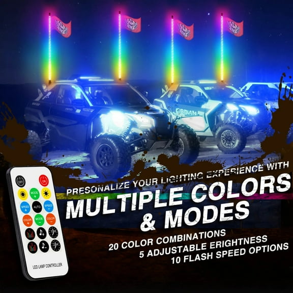UTV 3ft Spiral LED Whip Light for Side By Side APP Remote Control  2Flags Compatible With Polaris RZR for Can-Am Maverick X3