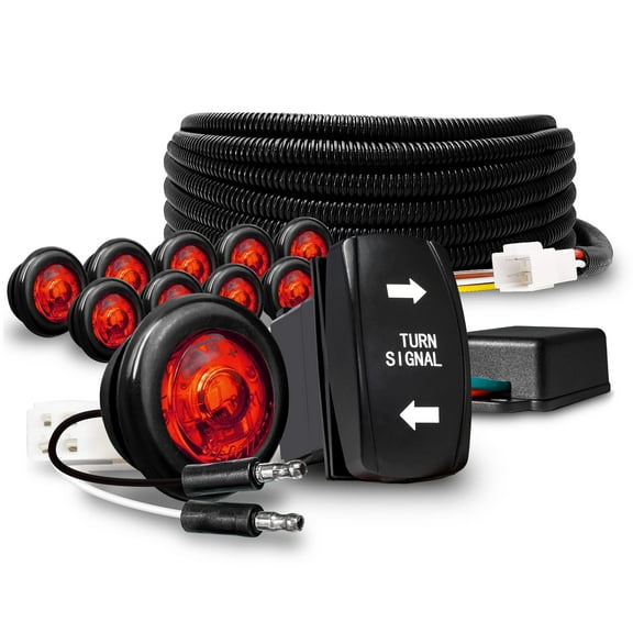 UTV/ATV Turn Signal Kit w/ 10pc 3/4" Red Marker Lights [SPDT Rocker Switch] [SAE P2PC] [Street-Legal] [Universal Fitment] [Integrated Flasher Relay] for Polaris RZR Can-Am X3 Kawasaki & More