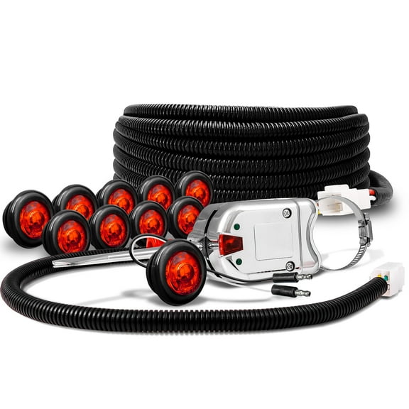 UTV/ATV Turn Signal Kit w/ 10pc 3/4" Red Marker Lights [Steering Column Lever] [SAE P2PC] [Street-Legal] [Universal Fitment] [Integrated Flasher Relay] for Polaris RZR Can-Am X3 Kawasaki & More