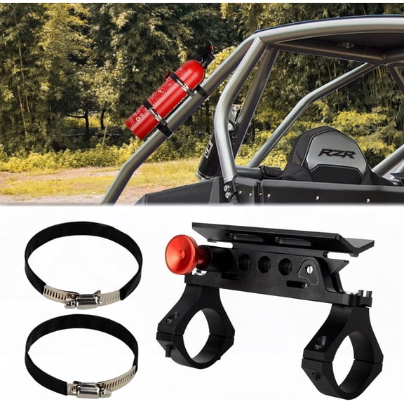 UTV Fire Extinguisher Mount Holder Quick Release Adjustable Fire Bracket for 1.75''-2'' Roll Bar Aluminum Compatible with UTV Polaris RZR Ranger Can-Am Maverick ATV