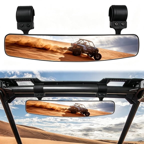 UTV Rear view Mirror, HKOO 16.5" Wide Rear View Race Mirror Convex HD Mirror with 1.75"-2 Clamps Compatible for Polaris RZR 800 900 1000 Turbo PRO XP, Honda Pioneer 1000, Arctic Cat Wildcat(2021+)