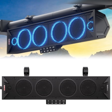 UTV Sound Bar Waterproof 6-Speaker ATV Soundbar Bluetooth & Multicolor Lights 25-Inch SxS Speakers | FM Radio Amplified Soundbar for Polaris RZR, Can-Am Golf Cart, Marine