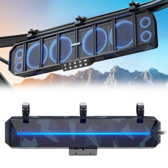 UTV Sound Bar Waterproof 8-Speaker ATV Soundbar Bluetooth & Multicolor Lights 25-Inch SxS Speakers | Radio Amplified Soundbar for Polaris RZR, Can-Am Golf Cart, Marine w/ FM Radio