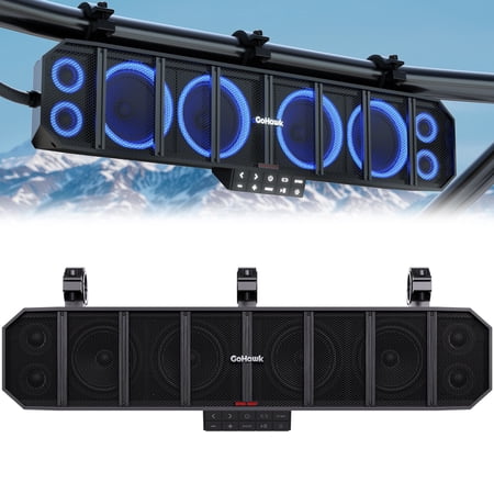 UTV Sound Bar Waterproof 8-Speaker ATV Soundbar Bluetooth & Multicolor Lights 25-Inch SxS Speakers | Radio Amplified Soundbar for Polaris RZR, Can-Am Golf Cart, Marine w/ FM Radio