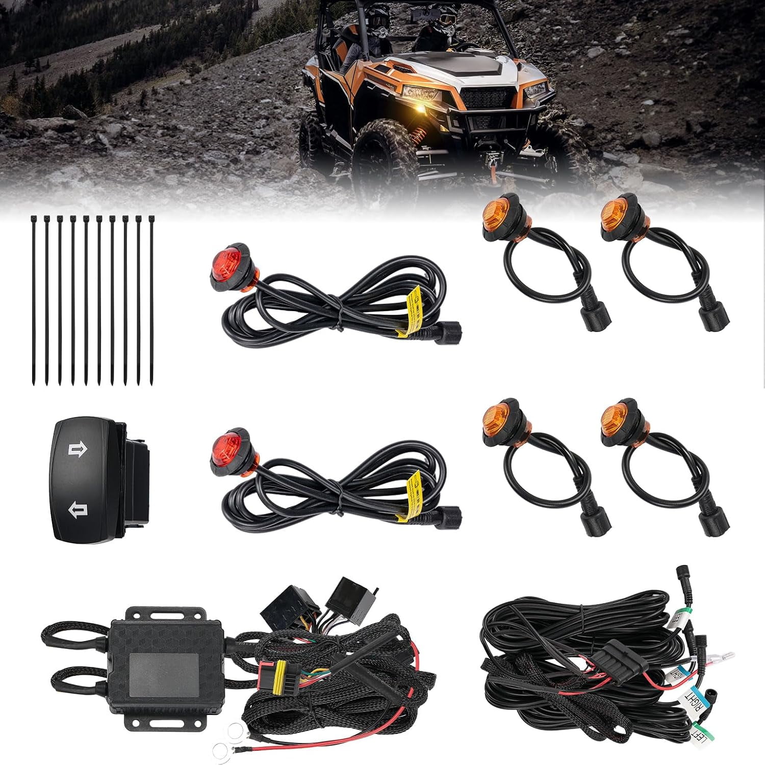 UTV Turn Signal Kit Pre-Wired Plug and Play UTV ATV Blinker with Rocker ...