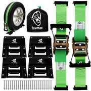 UTV Wheel Chock Tie-Down Kit - 4,500lb Break Strength Heavy Duty Trailer Tire Straps System - 2Pack 2" x 8 E Track Ratchet Straps for SXS, UTV, ATV, Lawn Mower Bright Green