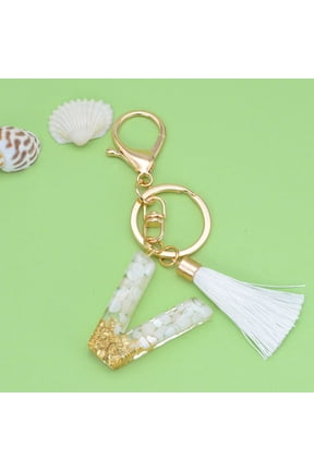 New White Tassel Letter Key Chain Crystal Drop Pendant Fashionable Bag Key Chain