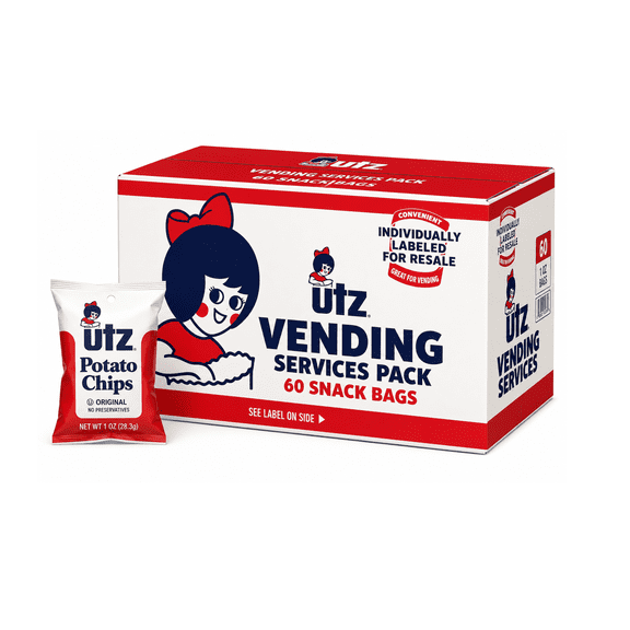 UTZ Original Potato Chips, 1 oz Individual Bags, 60 Count Vending Services Pack
