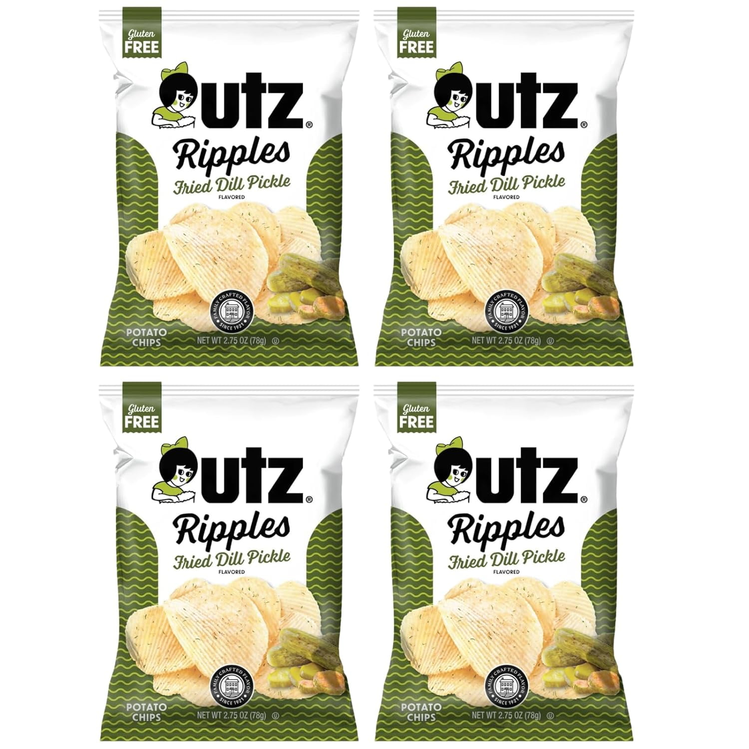 UTZ Ripples Dried Dill Pickle Flavor Potato Chips 2.75oz, 4 packs
