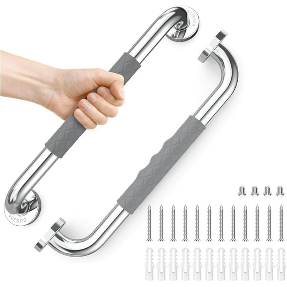 UU&T 16 Inch Grab Bars for Shower and Bathroom, Anti-Slip Shower Handles Wall Mounted for Elderly, Seniors, Handicap & Pregnant Women, Gray, 2 Pack