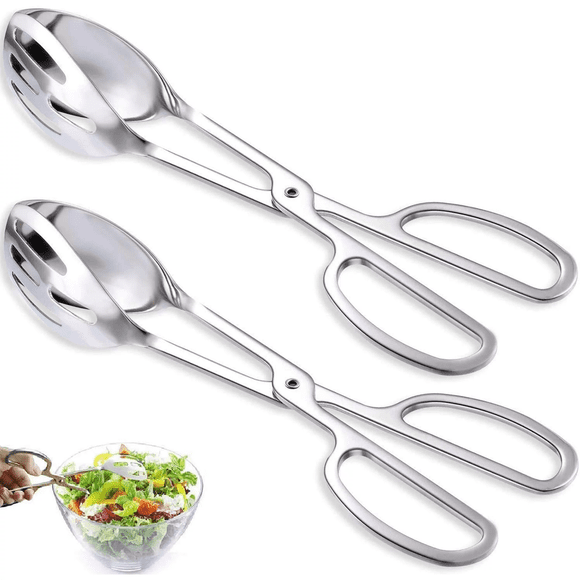 UU&T 2 Pcs Salad Tongs, 10'' Stainless Steel Kitchen Tongs, for Baking Cake Buffet Pasta Restaurant Home Kitchen Gadgets, Dishwasher Safe