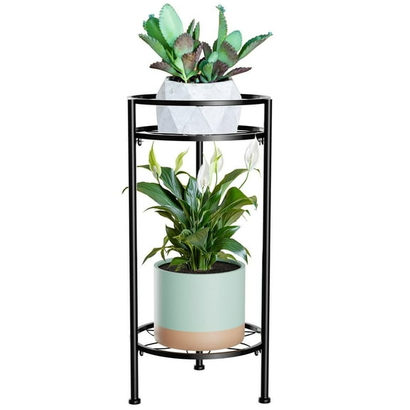 UU&T 23.5'' Tall Plant Stand Indoor, 2 Tier Metal Plant Shelf, Sturdy Rustproof Decorative Stands Outdoor for Corner Garden Patio Livingroom Balcony, Black