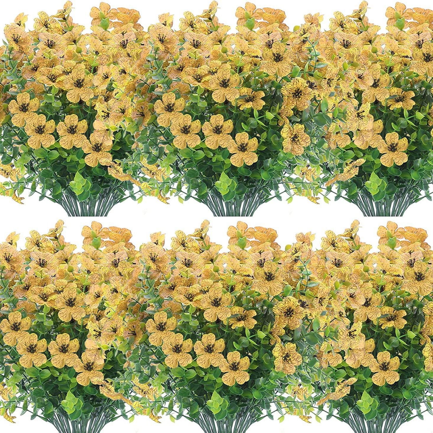 UU&T 24 Bundles Artificial Flowers, Fake Silk Flowers UV Resistant Faux Plastic Plants for Spring Summer Garden Porch Home Indoor Outdoor Decoration, Yellow