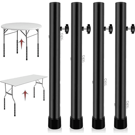 UU&T 4 Pcs Folding Table Leg Extenders, Highly Durable Steel Folding Table Leg Risers for Straight and Bent Legs, Adjustable Height for Riser 3.6in/13in
