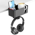 thumbnail image 1 of UU&T 4 in 1 Desk Cup Holder, Clip on Under Desk Rotating Headphone Hanger Detachable Desktop Storage for Cup, Phone and Pen, Black, 1 of 8