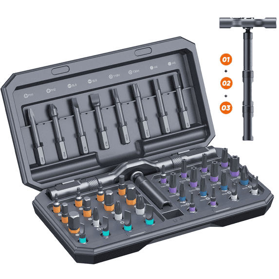 UU&T 42 in 1 Magnetic Screwdriver Set, Multi Bit Ratchet Screwdriver Set with T Handle, Portable Storage Case, DIY Repair Tool Kit for Electronic Repair, Furniture, Bicycle, Computer, Gray