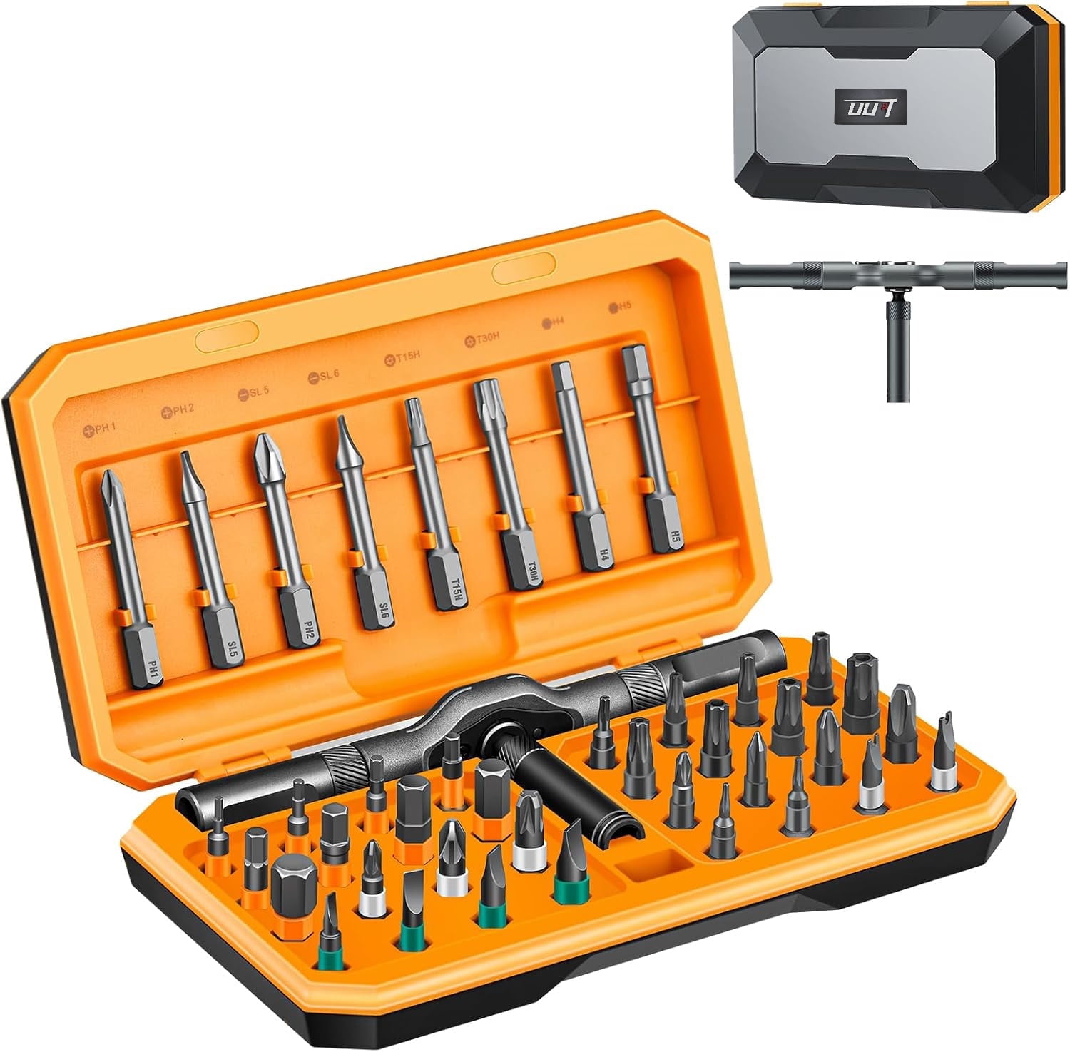 UU&T 42 in 1 Magnetic Screwdriver Set, Multi Bit Ratchet Screwdriver Set with T Handle, Portable Storage Case, DIY Repair Tool Kit for Electronic Repair, Furniture, Bicycle, Computer, Orange