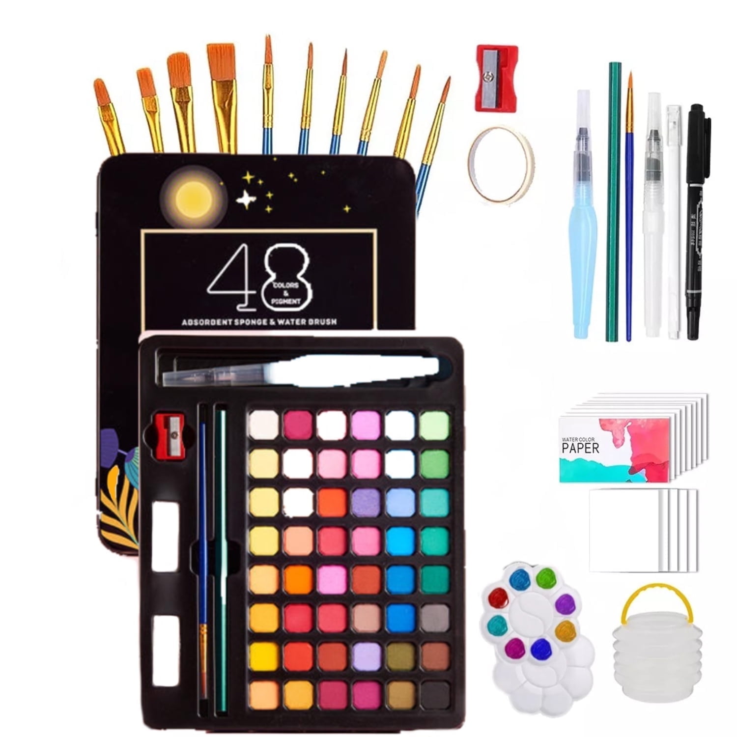 Set D'aquarelle Portable Tobios - Palette 8/15 Couleurs, Carnet De Croquis, Pinceau Eau - Boîte Bois Ou Transparente - 6