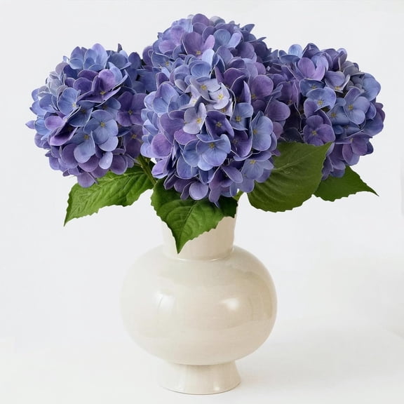 UU&T 4Pcs Violet Blue Hydrangea Artificial Flowers, 19'' Faux Silk Latex Hydrangeas Long Stem Leaves for Office Home Party Decor
